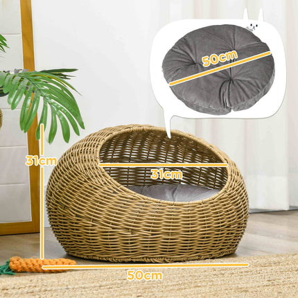 Rattan house with pillow, indoor pet bed, light brown
