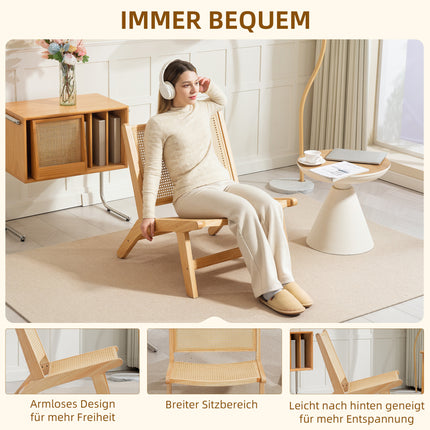 Rattan chair, reading chair, wooden frame, wide seat, 64 x 70 x 74 cm, natural wood