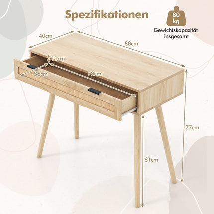 Rattan console table with pull-out drawer entryway table farmhouse wooden table