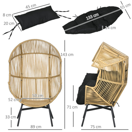 Egg-shaped wicker chair with cushion, capacity 120 kg