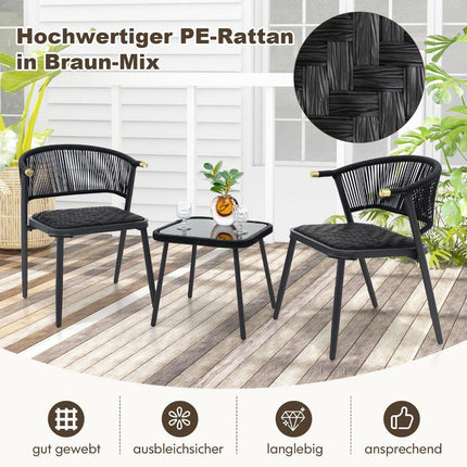 Rattan garden furniture set balcony set with 2 chairs and table balcony furniture mixed brown