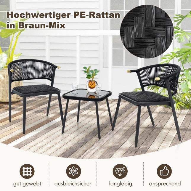 Rattan garden furniture set balcony set with 2 chairs and table balcony furniture mixed brown
