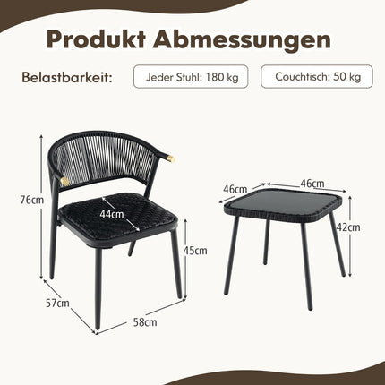 Rattan garden furniture set balcony set with 2 chairs and table balcony furniture mixed brown