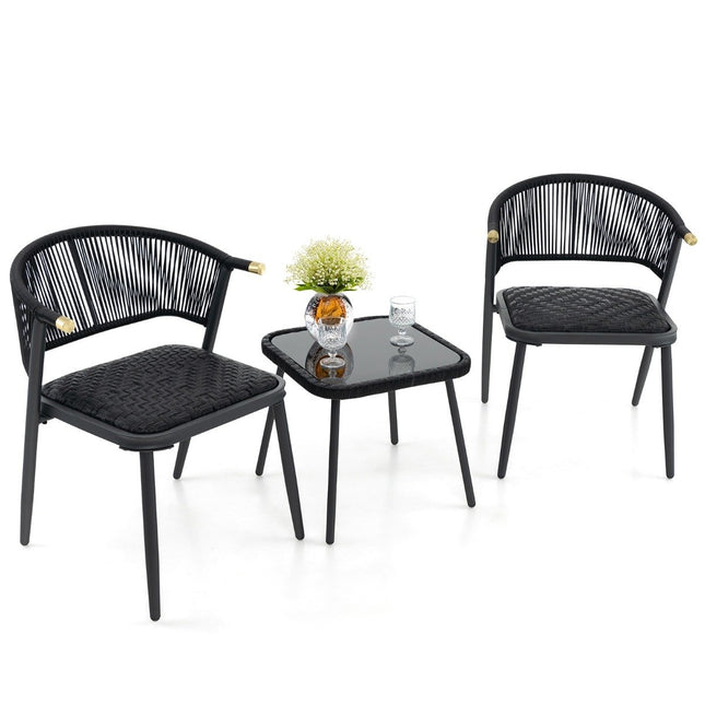 Rattan garden furniture set balcony set with 2 chairs and table balcony furniture mixed brown