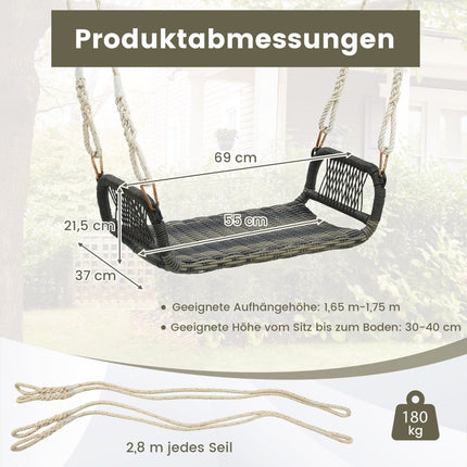 Rattan hanging chair with 2 hemp ropes Weatherproof hanging chair Can hold up to 180kg Swing seat