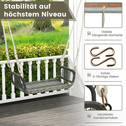 Rattan hanging chair with 2 hemp ropes Weatherproof hanging chair Can hold up to 180kg Swing seat