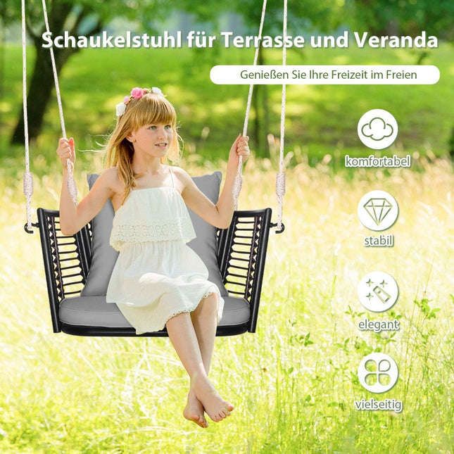 Rattan hanging chair with a load capacity of up to 180 kg, hanging seat with cushions &amp; Gray metal frame