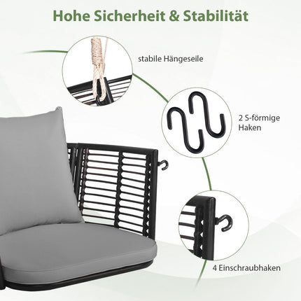 Rattan hanging chair with a load capacity of up to 180 kg, hanging seat with cushions &amp; Gray metal frame