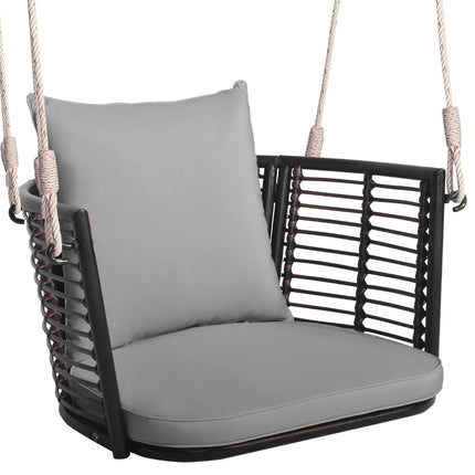 Rattan hanging chair with a load capacity of up to 180 kg, hanging seat with cushions &amp; Gray metal frame
