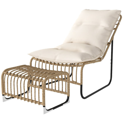 Rattan outdoor chair with footstool - UV resistant and cushioned