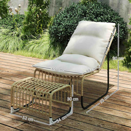 Rattan outdoor chair with footstool - UV resistant and cushioned