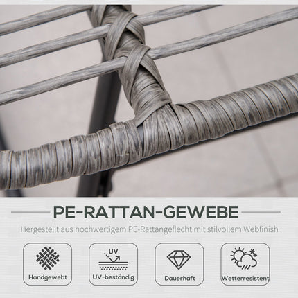 Outdoor rattan relaxation chair with footstool and gray cushions