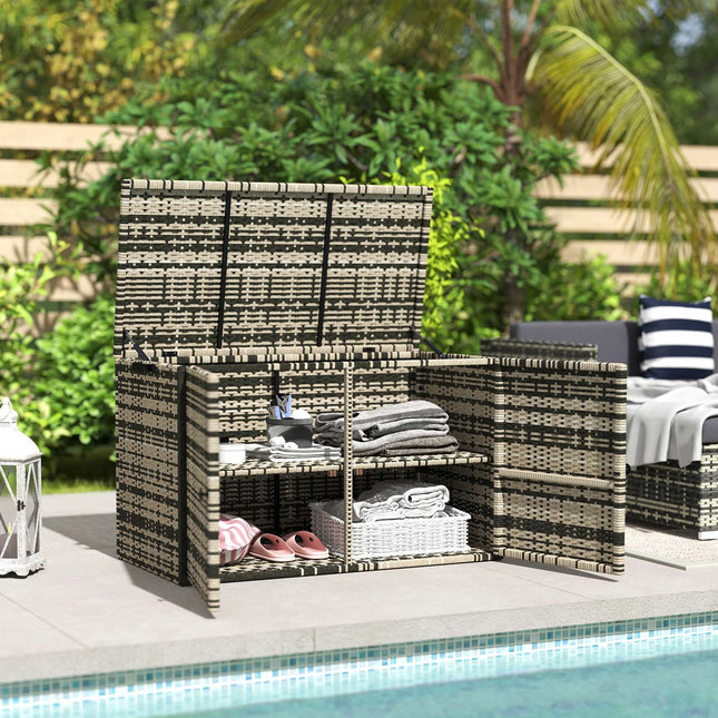 Rattan Storage Box 350L - Weather Resistant, UV Resistant, Mixed Grey
