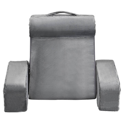 Reading Pillow Backrest With Armrests, 3 Pockets, Grey