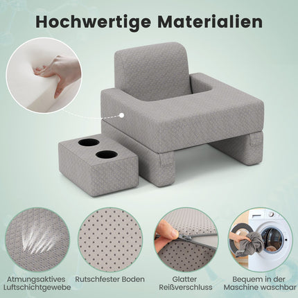 Reading Pillow with Cup Holder – Ergonomic Backrest, Gray