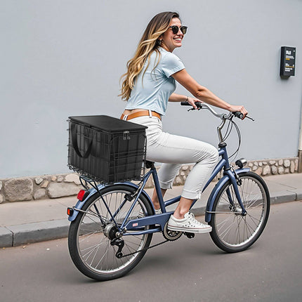 Rear Bike Basket, Folding Wire, Cargo Net, Waterproof Cover