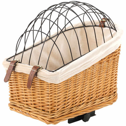 Rear Bike Basket for Dogs and Cats, Wicker with Lid and Cushion