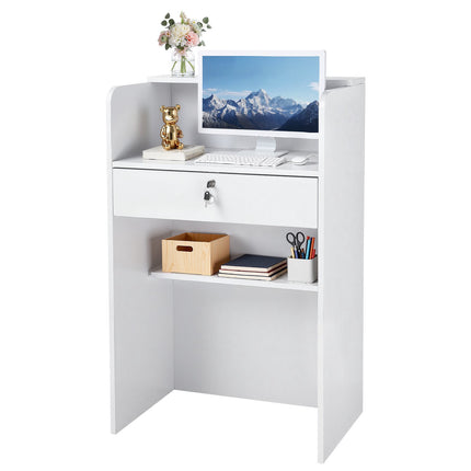 Reception Desk 60 cm, White, Lockable Drawer