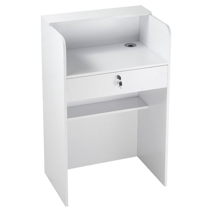 Reception Desk 60 cm, White, Lockable Drawer