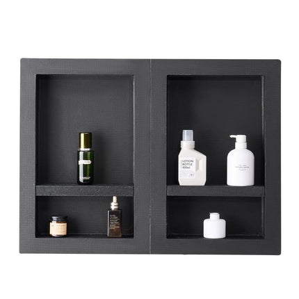 Recessed Shower Niche Set Of 2, 16x24 In, Shelf, Black