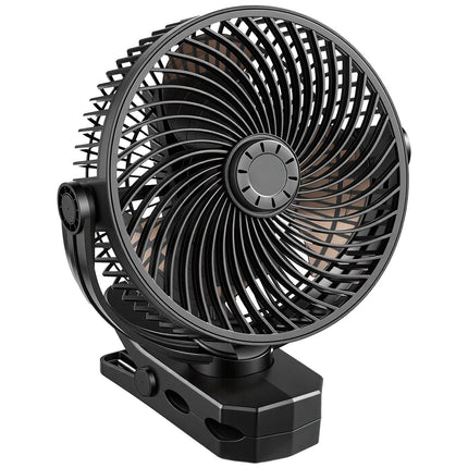 Rechargeable Clip-On Fan, USB-C, 4 Modes, Black