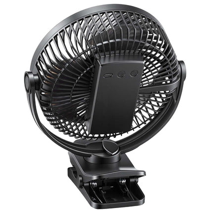 Rechargeable Clip-On Fan, USB-C, 4 Modes, Black