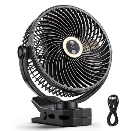 Rechargeable Clip-On Fan with LED Light, 4 Speeds