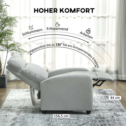 Recliner Chair, Adjustable 135°, Linen-Polyester, Light Grey
