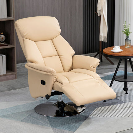Recliner Chair, Faux Leather, 360° Swivel, Beige