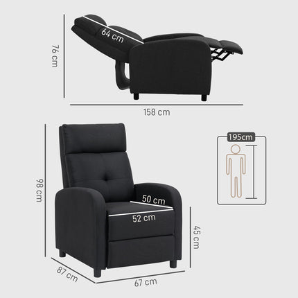 Recliner Chair, Linen-Look Fabric, Black, Adjustable to 155º