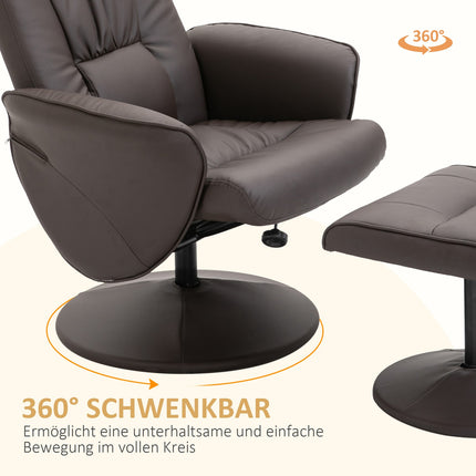 Recliner Chair and Ottoman Set, Faux Leather, Brown