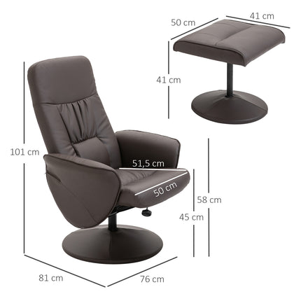 Recliner Chair and Ottoman Set, Faux Leather, Brown