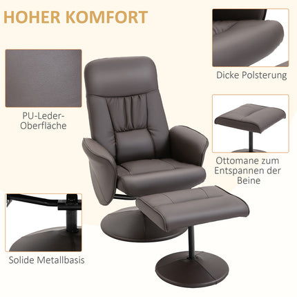 Recliner Chair and Ottoman Set, Faux Leather, Brown
