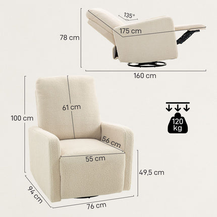 Recliner Chair with Adjustable Backrest, Fleece Cover, Beige