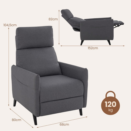 Recliner Chair with Adjustable Backrest & Footrest, Dark Grey