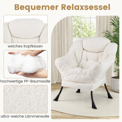 Recliner Chair with Armrests, Ottoman, Beige Sherpa