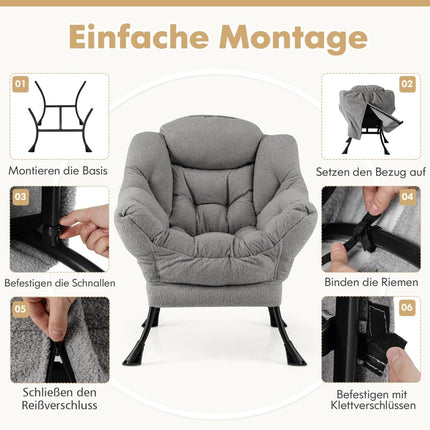 Recliner Chair with Armrests, Side Pocket, Footrest - Grey