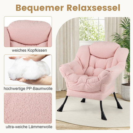Recliner Chair with Armrests, Side Pocket, Ottoman – Pink