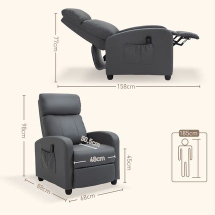 Recliner Chair with Massage, Adjustable Backrest, Grey