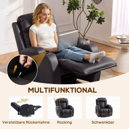 Recliner Chair with Massage, Heat & Swivel, Dark Brown