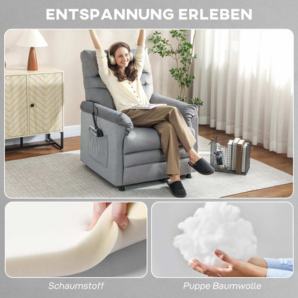 Recliner Chair with Massage, Heat, USB Port, Grey Velvet