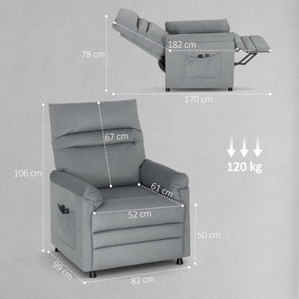 Recliner Chair with Massage, Heat, USB Port, Grey Velvet