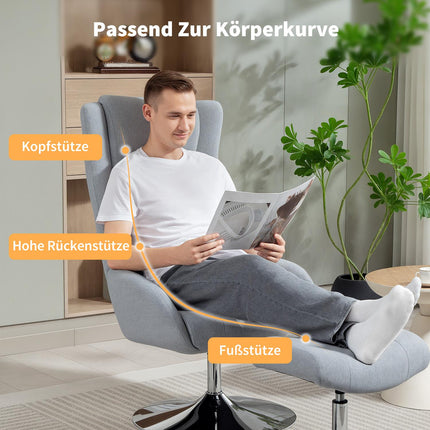 Recliner Chair with Ottoman, Armrests, Gray