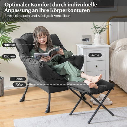 Recliner Chair with Ottoman, Armrests, Side Pocket – Gray