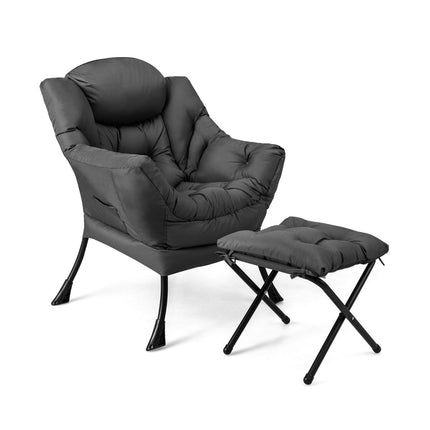 Recliner Chair with Ottoman, Armrests, Side Pocket – Gray