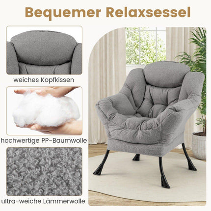 Recliner Chair with Ottoman, Armrests, Side Pocket – Gray