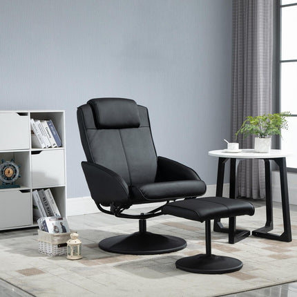 Recliner Chair with Ottoman, Faux Leather, Black, Adjustable