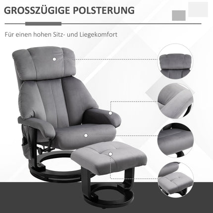 Recliner Chair with Ottoman, Swivel Massage Chair, Grey Velvet