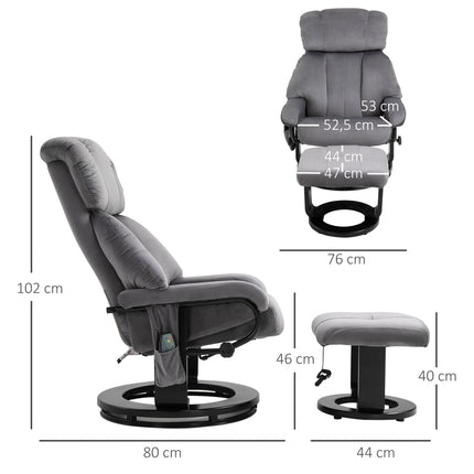 Recliner Chair with Ottoman, Swivel Massage Chair, Grey Velvet