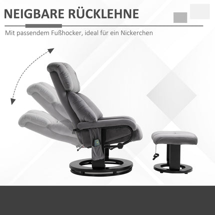 Recliner Chair with Ottoman, Swivel Massage Chair, Grey Velvet